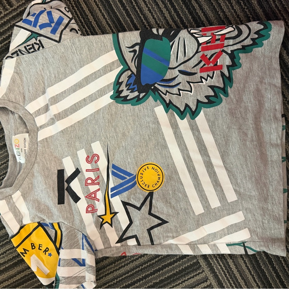 Kenzo Gray Tee with Multicolor Graphic